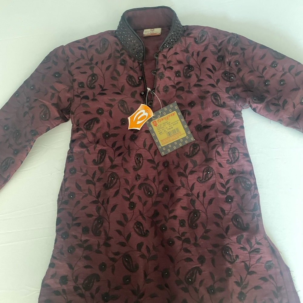 Manyavar Wine Color Child Kurta